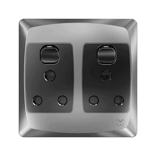 MES Socket Outlet Double Blk&Slvr 4x4